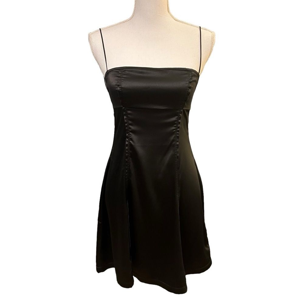 Urban Outfitters Womens Y2K Black Satin Slip Dress Size M Fairy Goth Minimalist
